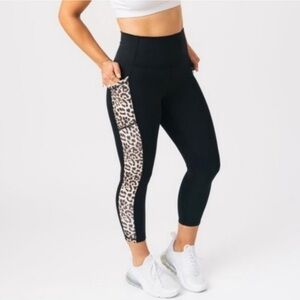 ZYIA Active Brilliant high rise Black Leggings Capri leopard sides  $4.99 ships!